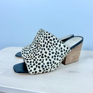 ABLE Calf Hair Animal Print‎ Open Toe Heeled Sandals Size 7 Mule Leather Cheetah